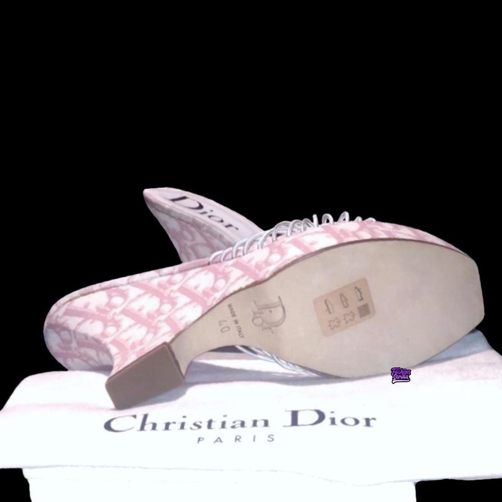 DIOR Girly Pink Monogram Logo Denim Trotter Platform Wedge Sandal Mule - Picture 13 of 15